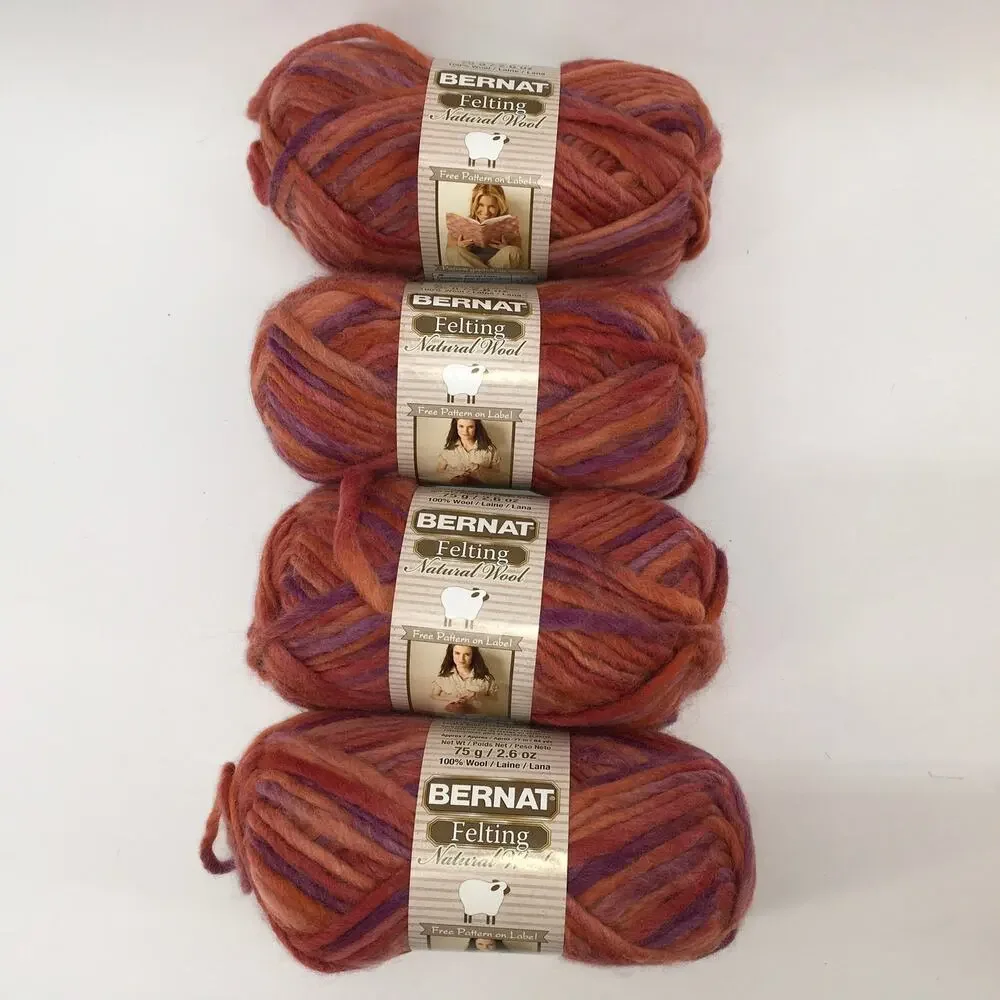 Bernat Felting Natural 100% Wool Yarn Gardenia Pink Orange Purple  *Lot 4 skein*